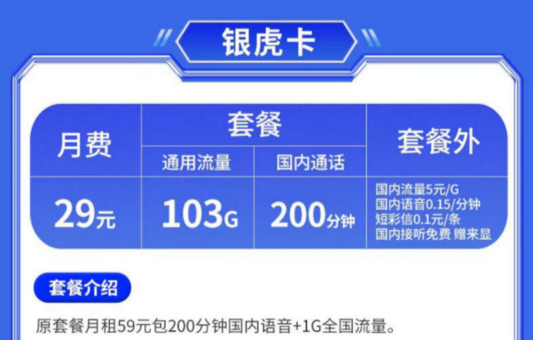 成都聯通流量卡 優惠兩年月租29元可享103G通用流量+200分鐘語音通話