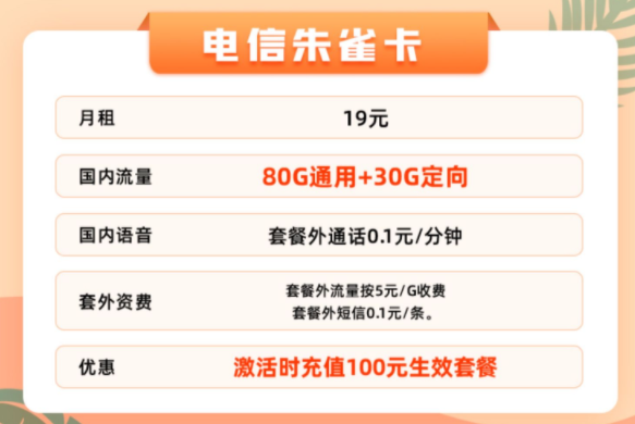 【電信朱雀卡】流量卡套餐推薦 月租低優惠多流量大僅需19元即可享100多G全國流量