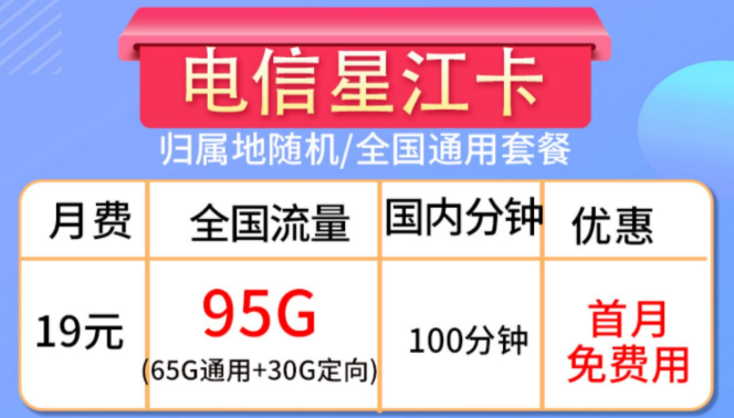 全國通用流量卡套餐推薦 19元95G全國流量+100分鐘通話+首月免費用手機上網卡