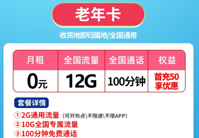 有沒有0月租的流量卡？聯通老年卡、親情卡0月租有流量包免費通話