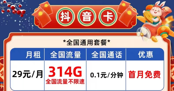 有哪些性價比高的電信流量卡？電信抖音卡29元314G|長期校園卡、風雨卡29元100G