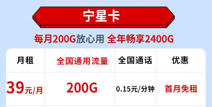 電信寧星卡怎么樣？200G通用流量不限速+首免+免費領(lǐng)取！