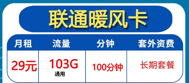 聯(lián)通暖風(fēng)卡|29元月租卡+全通用流量|聯(lián)通破冰卡204G通用開卡